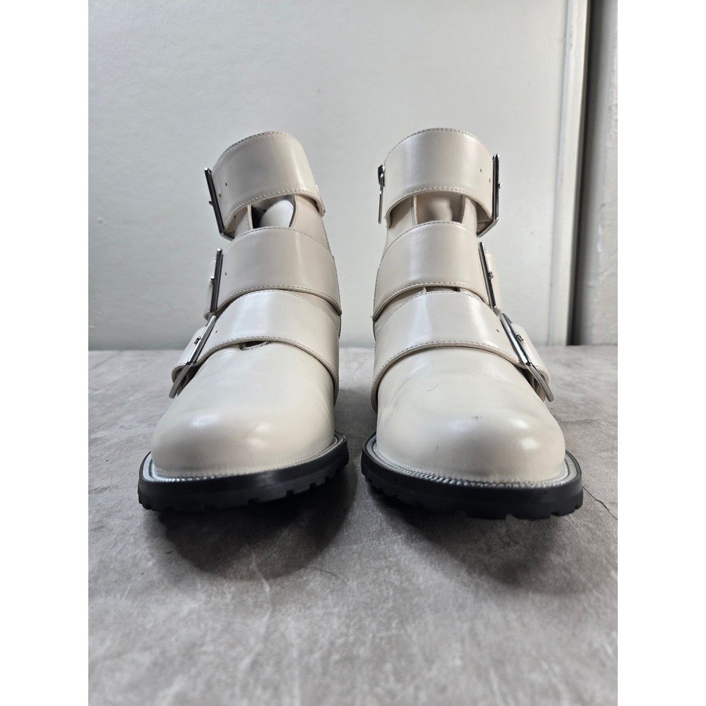 Blondo Waterproof Moto Boots 7.5 Off White Leather Triple Buckle Lug Sole Biker - Picture 3 of 10